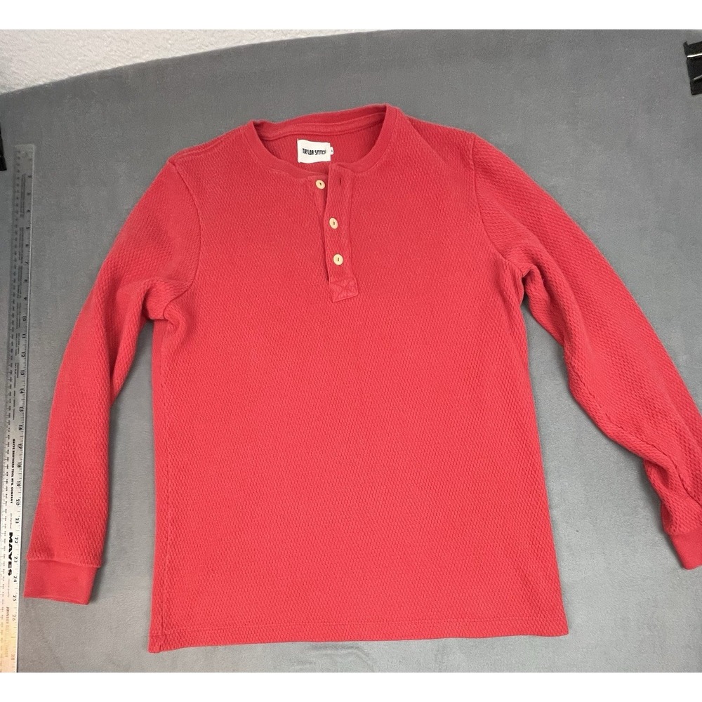 Taylor Stitch Thermal‎ Henley Shirt Mens 40 Red Lightweight Waffle Warm Preppy